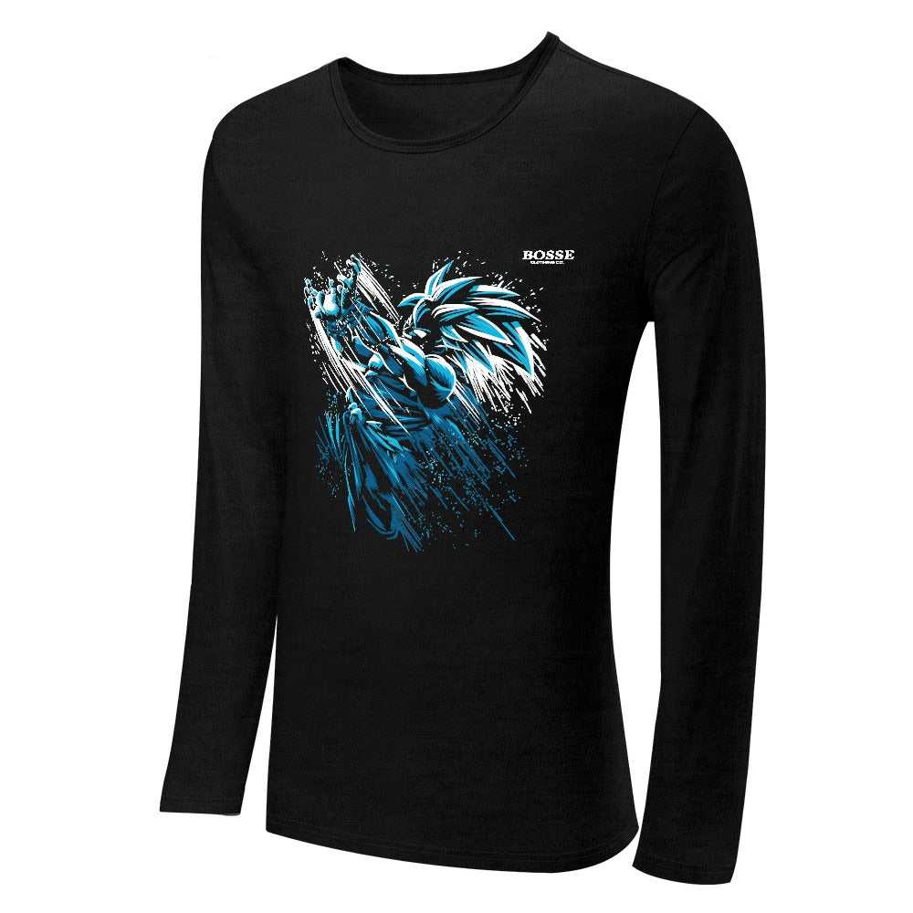 Bosse Ice Blue Saiyan Men's Long Sleeve Black Tee
