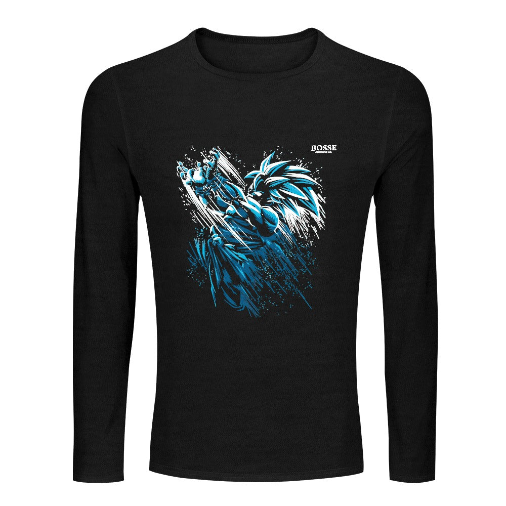 Bosse Ice Blue Saiyan Men's Long Sleeve Black Tee