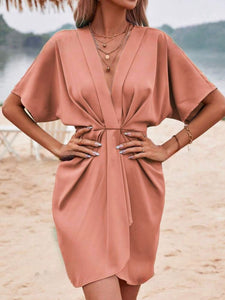 Nadiya Plunge Short Sleeve Mini Dress (4 Colors)