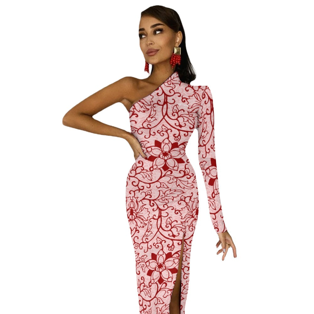 Bosse Pink Dagger Half Sleeve Slit Dress