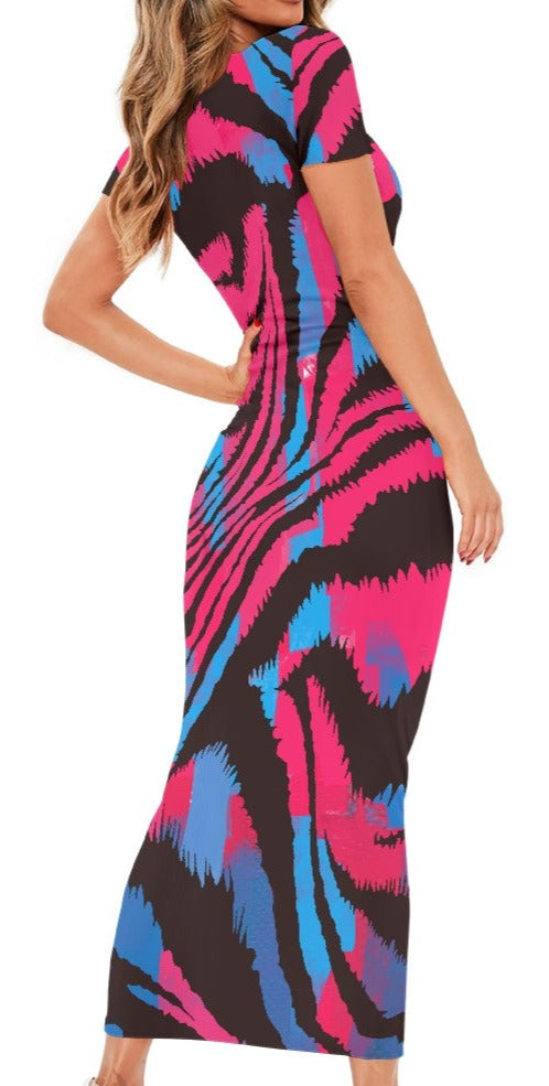 Pink and Blue Zebra Print Bodycon Dress