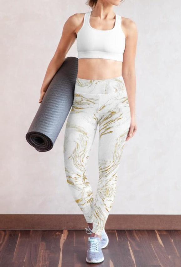 Bosse Fitness White Marble Yoga Leggings