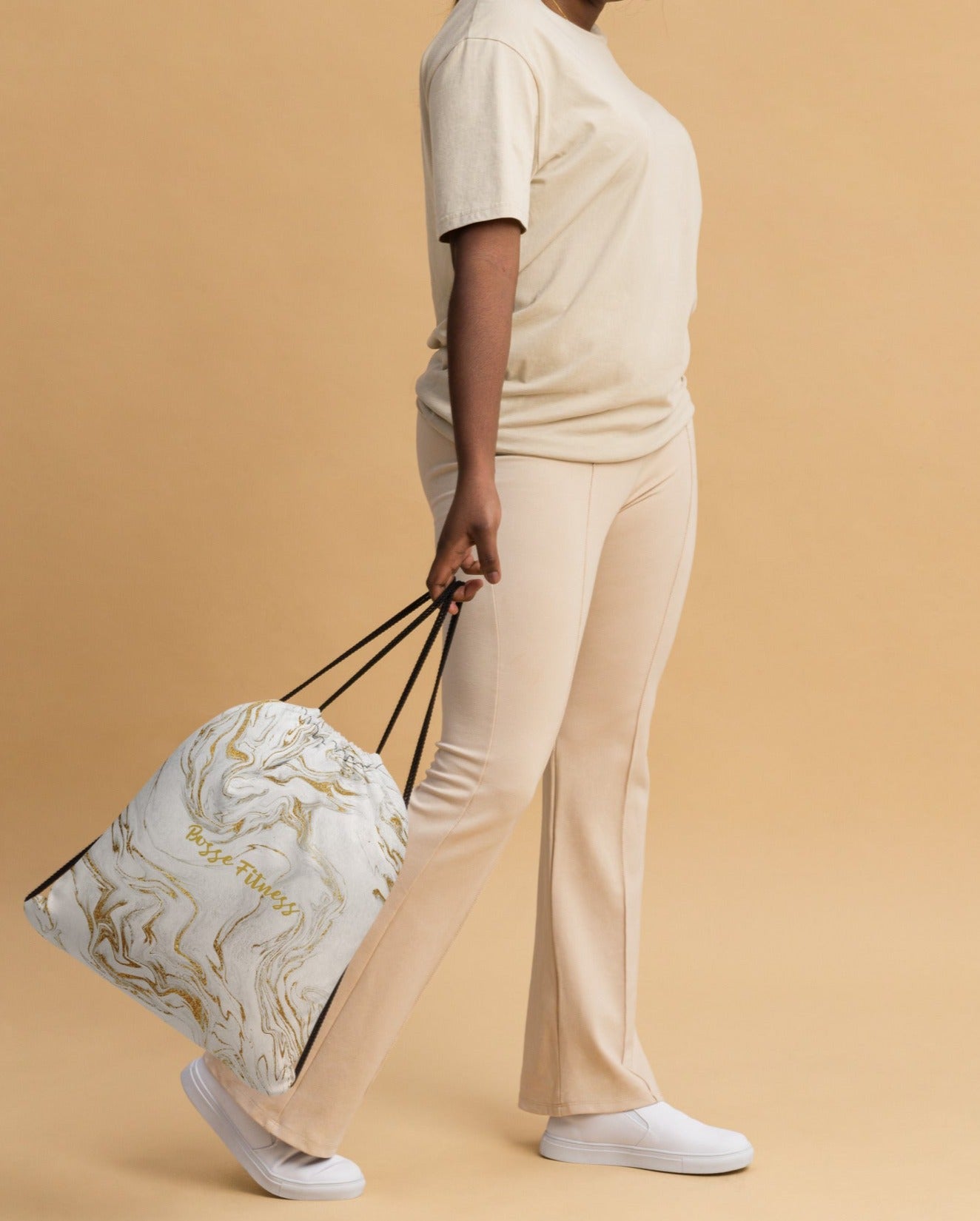 Bosse Fitness White Marble Drawstring Gym Bag
