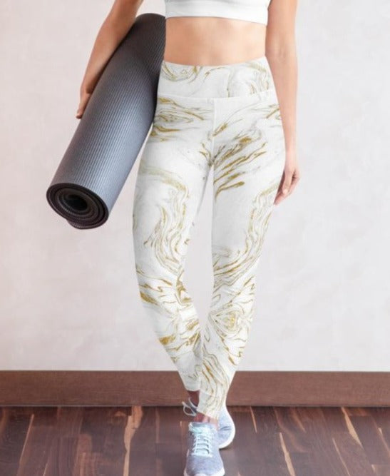 Bosse Fitness White Marble Yoga Leggings